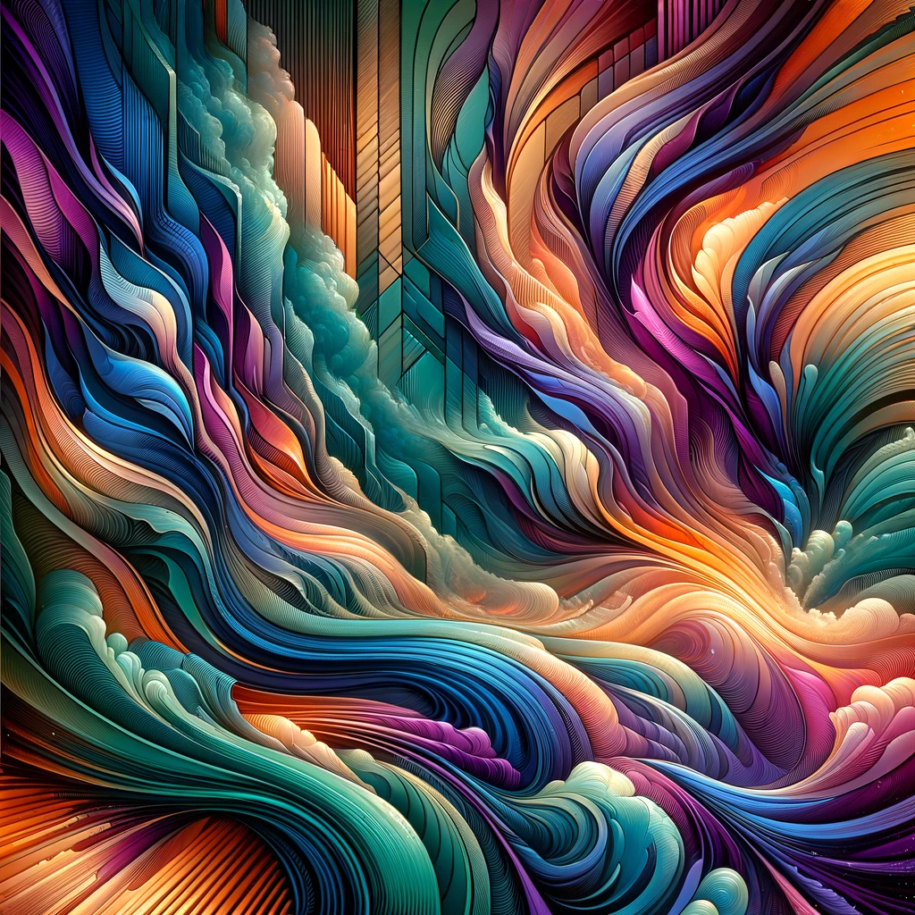 DALL·E 2024-05-24 04.04.39 - An abstract art piece with a harmonious blend of cool and warm colors, including hues of purple, orange, and teal. The design should incorporate fluid